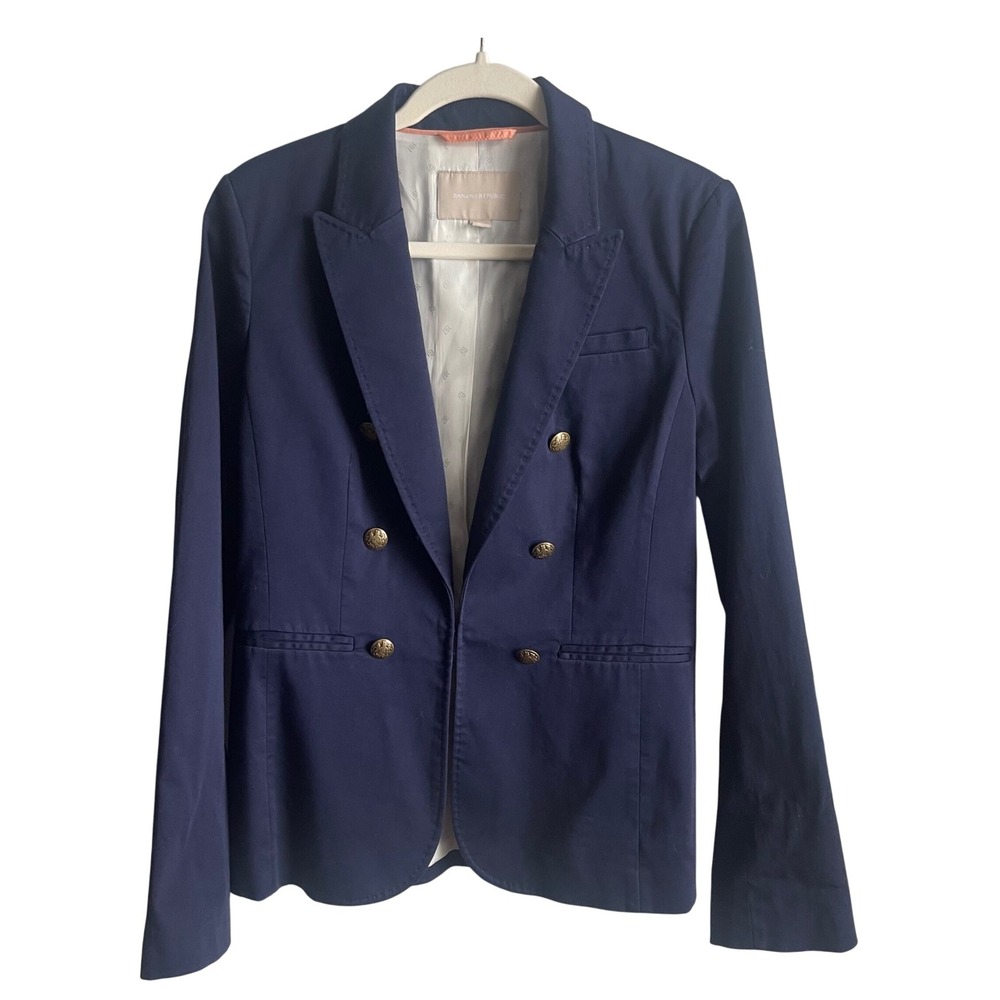 Banana Republic Navy Blazer SZ 10 Double Breasted Gold Button Nautical Preppy